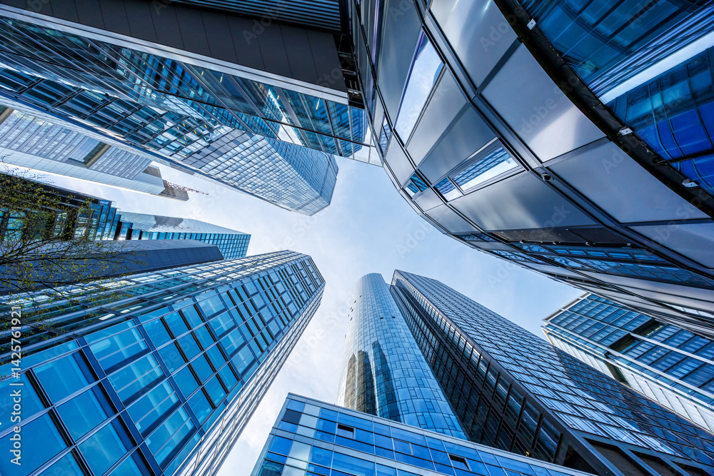 Frankfurt skyline skyscrapers with banks modern work office buildings in Frankfurt, Germany