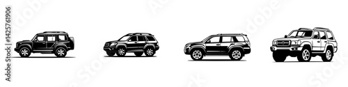Set of black icons showcasing various SUV designs for car enthusiasts and automotive projects
