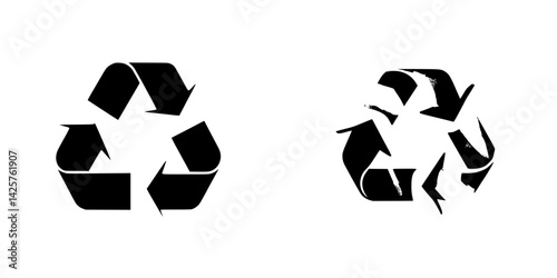 Set of black recycling icons on a white background showcasing different styles and designs for sustainable practices