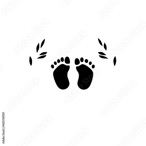 Footprints surrounded by leaves represent innocence and nature in a modern design suitable for various decor styles and themes