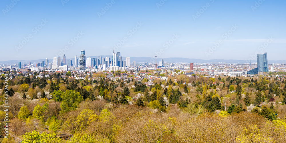 Frankfurt skyline skyscrapers with banks panorama from above in Frankfurt, Germany