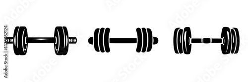 Set of black dumbbell icons showing various weights for fitness and strength training purposes