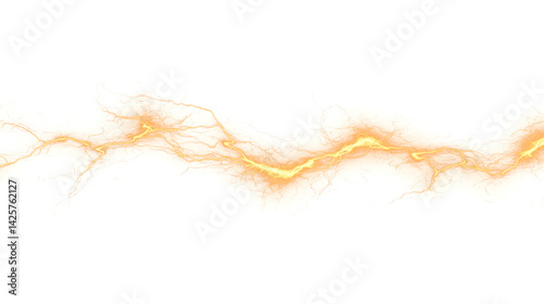 Obraz na płótnie Wavy orange lightning bolt with electric branches, ideal for overlays and VFX on transparent background w salonie