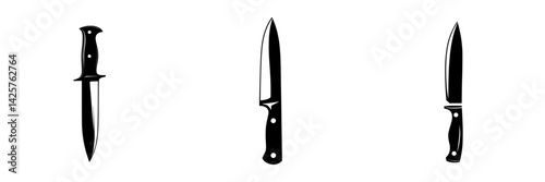 Black icon set featuring various knife designs for culinary and artistic use