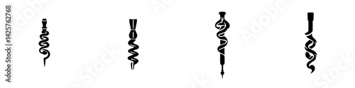 Collection of black icons depicting medical symbols representing healing and care in a modern design