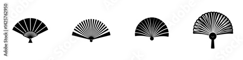 Elegant collection of black fan icons depicting various styles and designs suitable for graphic design projects