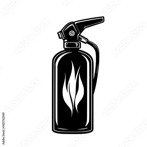 Icon of a black fire extinguisher with flames design for safety and awareness