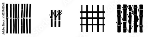 Black icon set featuring various bamboo patterns and designs suitable for graphic and web use