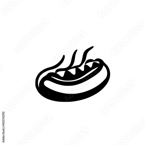 Black icon of a hot dog with steam rising, representing a popular fast food option commonly enjoyed at events and gatherings
