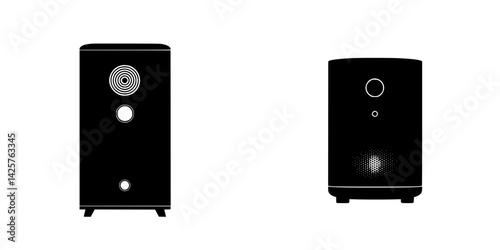 Stylish black icons of modern air purifiers designed for contemporary indoor spaces