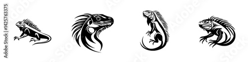 Wallpaper Mural Unique black icons of iguanas showcasing various poses and stylized features for creative design applications Torontodigital.ca