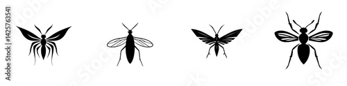 Illustration of various black insect icons showcasing different species in a simplistic style