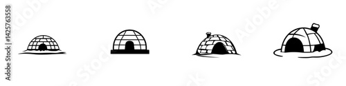 Black icon set showcasing various igloo designs in a minimalist style