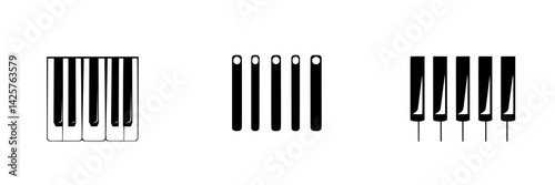 Set of black icons representing various piano keys and musical elements depicted in a modern, minimalist style