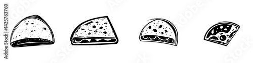 Various black icons representing different types of wraps and stuffed foods displayed in a simple, artistic style