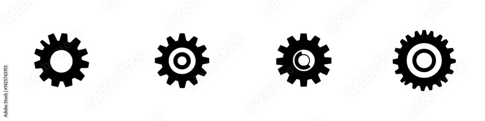 Black gear icons representing mechanical elements in a minimalist design for industrial applications Black gear icons representing mechanical elements in a minimalist design for industrial applications