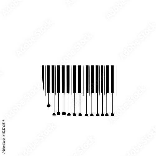 Stylized black piano keys design featuring a unique artistic interpretation of a keyboard