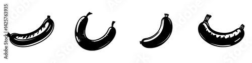 Black icon set featuring bananas designed with a simplistic and modern aesthetic, suitable for various applications in digital media
