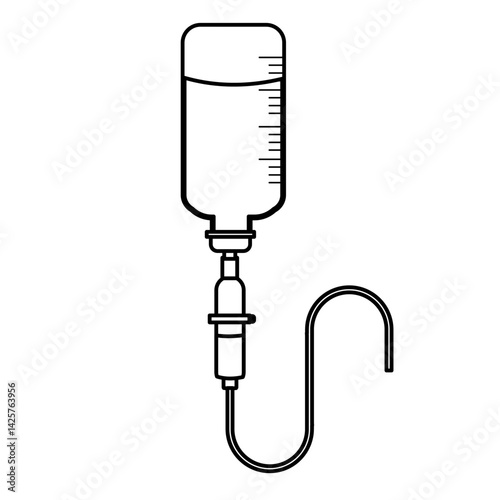 Graphic icon of an IV and IV tubing delivering medication in the medical 
field. Outline Vector. 