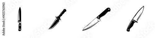 Set of black kitchen knives displaying various styles and designs for culinary enthusiasts and chefs in a modern kitchen setting