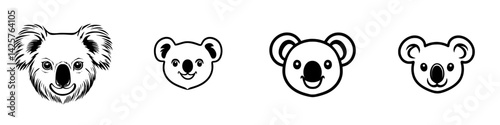 Koala illustrations displayed in a black icon style featuring different facial expressions and features