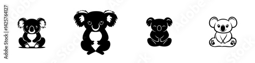 Black icons depicting various koala bear designs showcasing different expressions and postures