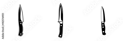Set of three black kitchen knives arranged in a clean layout highlighting their sleek design and various sizes