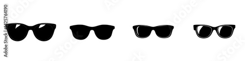 Explore various styles of black sunglasses arranged in a row highlighting unique design features during summer fashion trends