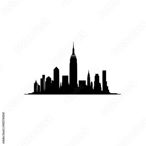 Iconic black silhouette of New York City skyline featuring famous buildings at dusk
