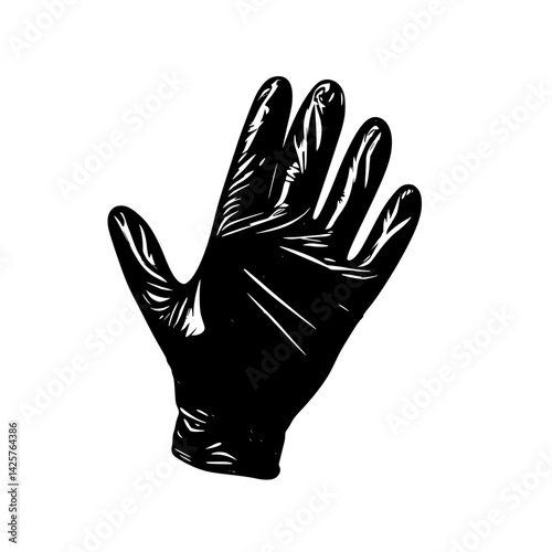 Black glove displayed with fingers open for emphasis on safety and hygiene practices in various settings