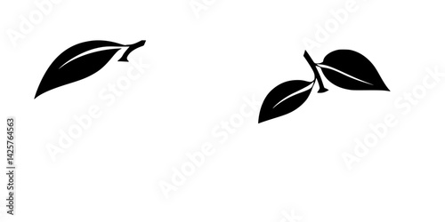 Black icon set featuring simple leaf designs for digital applications and graphic design purposes