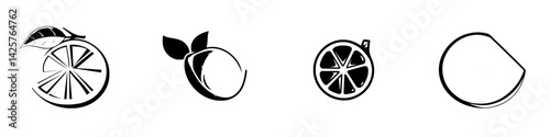 Black icons depicting various citrus fruits in simple, minimalist style with leaf accents and varying orientations
