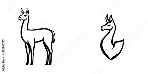 Stylized black icons of a llama and its minimalist representation in a sleek design for modern uses