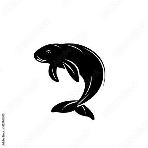 Black icon depicting a manatee swimming gracefully in a serene underwater environment at midday
