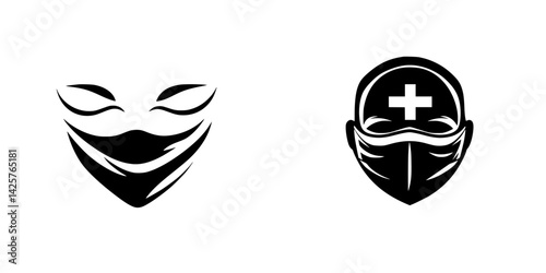 Black icons representing masked figures, showcasing a blend of artistic style and health themes in graphic design