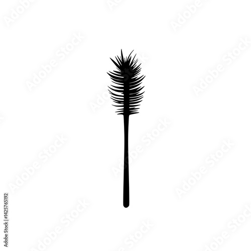 Stylized black icon of a cleaning brush with elongated bristles and a sleek handle designed for versatile cleaning purposes