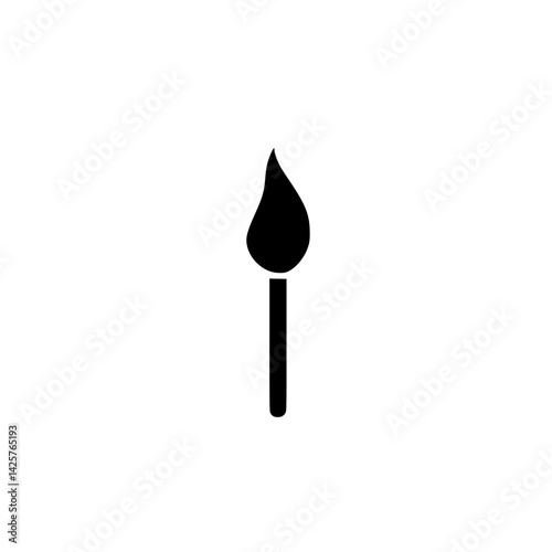 Black icon of a matchstick with a flame depicted in a minimalist design on a white background emphasizing simplicity