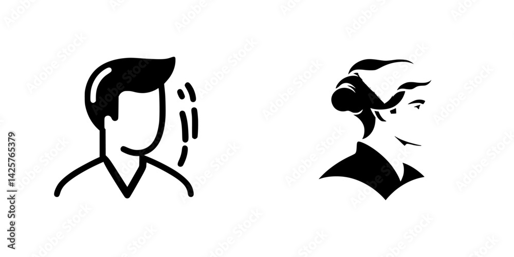 Black outline icons of a man and a woman, depicting simple human figures in a clean, minimalist style suitable for various design purposes Black outline icons of a man and a woman, depicting simple human figures in a clean, minimalist style suitable for various design purposes