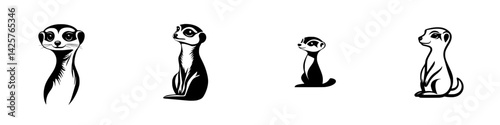 Illustration of a black icon featuring playful meerkats in various positions showcasing their curious nature