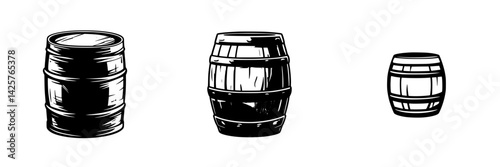 Set of black icons depicting various barrel styles illustrating different shapes and sizes
