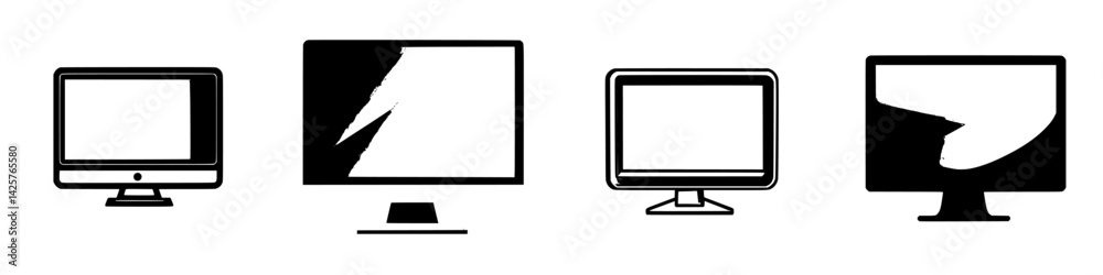 Set of black icons representing different computer monitor styles for digital design projects Set of black icons representing different computer monitor styles for digital design projects