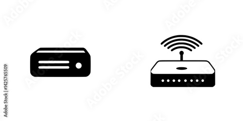 Black icons representing a network switch and a wireless router displayed on a minimalist background