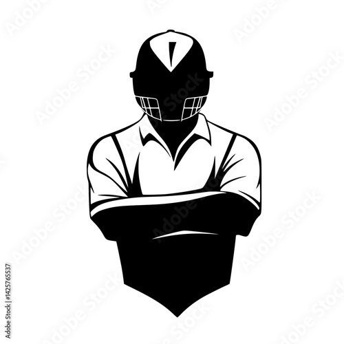 Bold black icon depicting a confident athlete with arms crossed, showcasing strength and determination in sports apparel