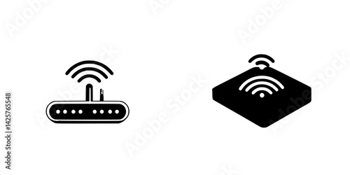 Set of black icons representing wireless routers and access points for digital connectivity and networking solutions