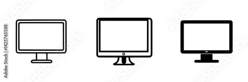 Set of black icons representing computer monitors and screens in a minimalist design