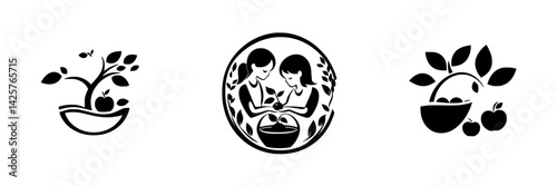 Icon set showcasing nature and community themes with a focus on growth, harvest, and collaboration