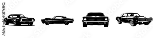 Collection of classic black cars showcasing vintage design and automotive craftsmanship in a stylish presentation