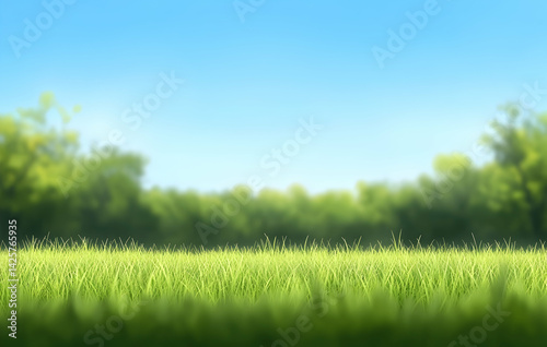 Green Grass Field with Blue Sky Background