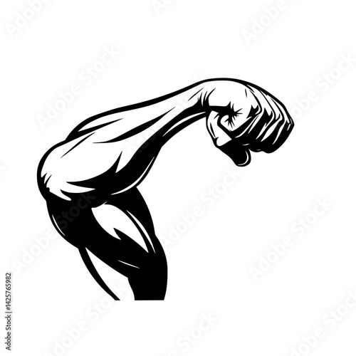 Black icon of a flexed arm with a clenched fist illustrating strength and power