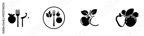 Icons representing dining utensils and fresh produce showcasing food culture and healthy eating patterns